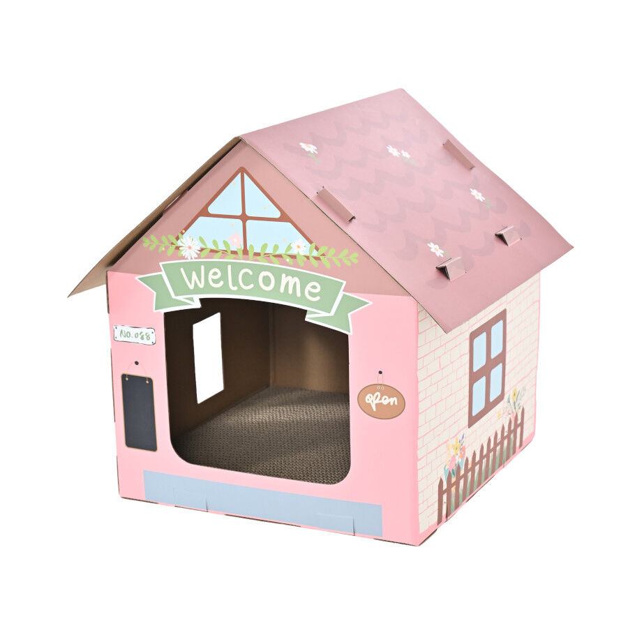 Leeby Hattie casita rascador de cart&oacute;n rosa para gatos, , large Imagen numero 1
