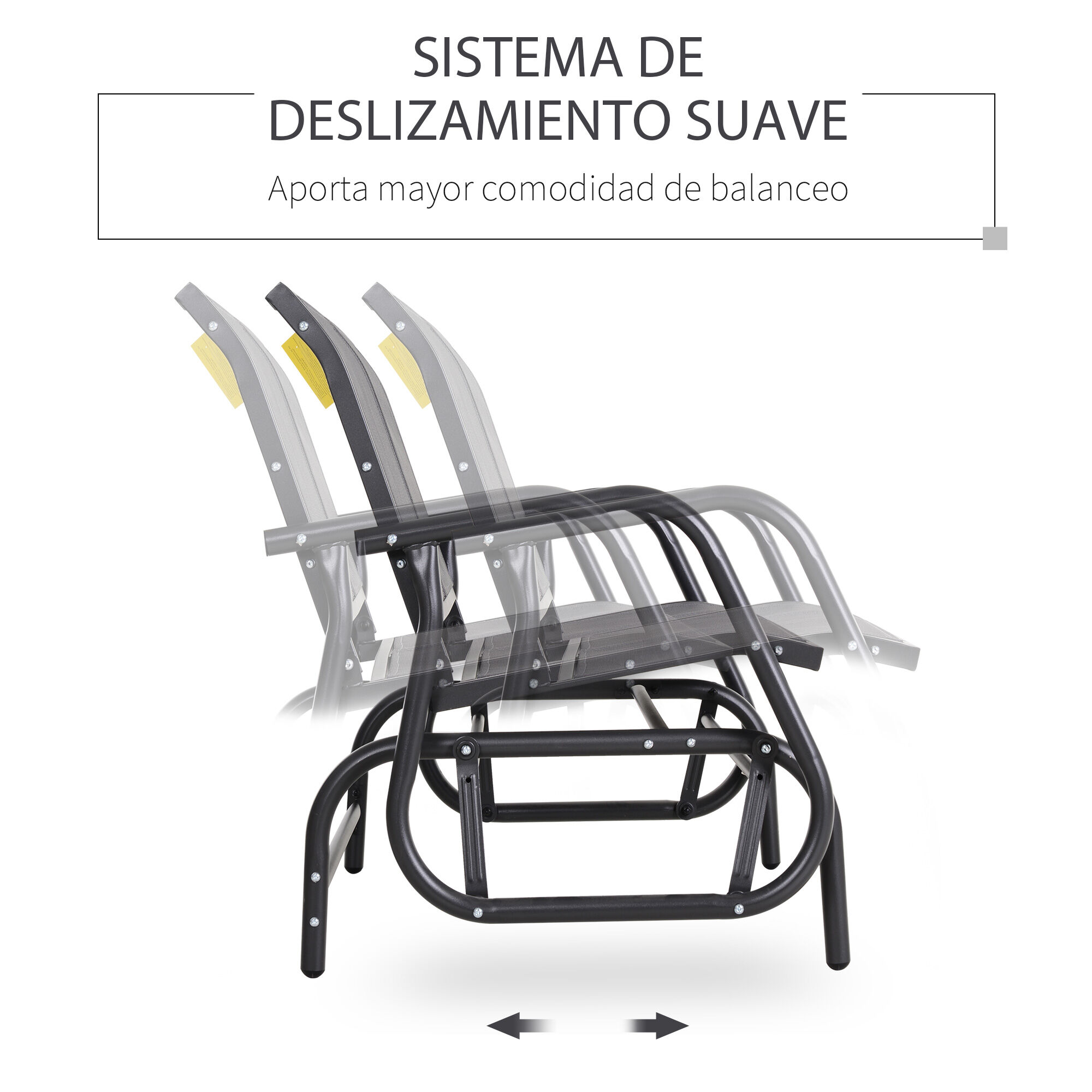 Outsunny Banco Balanc&iacute;n de 2 Plazas Silla Mecedora de Jard&iacute;n Tubo de Metal y Tela Texteline Transpirable para Exterior Carga M&aacute;x. 200 kg 120x70x85 cm Gris, , large Imagen numero 4