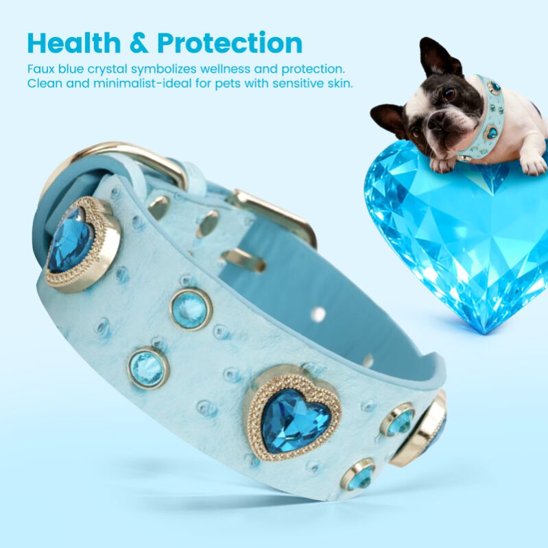 PawView Collar para Perro de Cuero Turquesa Claro con Cristales de Coraz&oacute;n y Placa de Identificaci&oacute;n QR Inteligente - Elegante, Seguro y Ajustable, , large Imagen numero 3