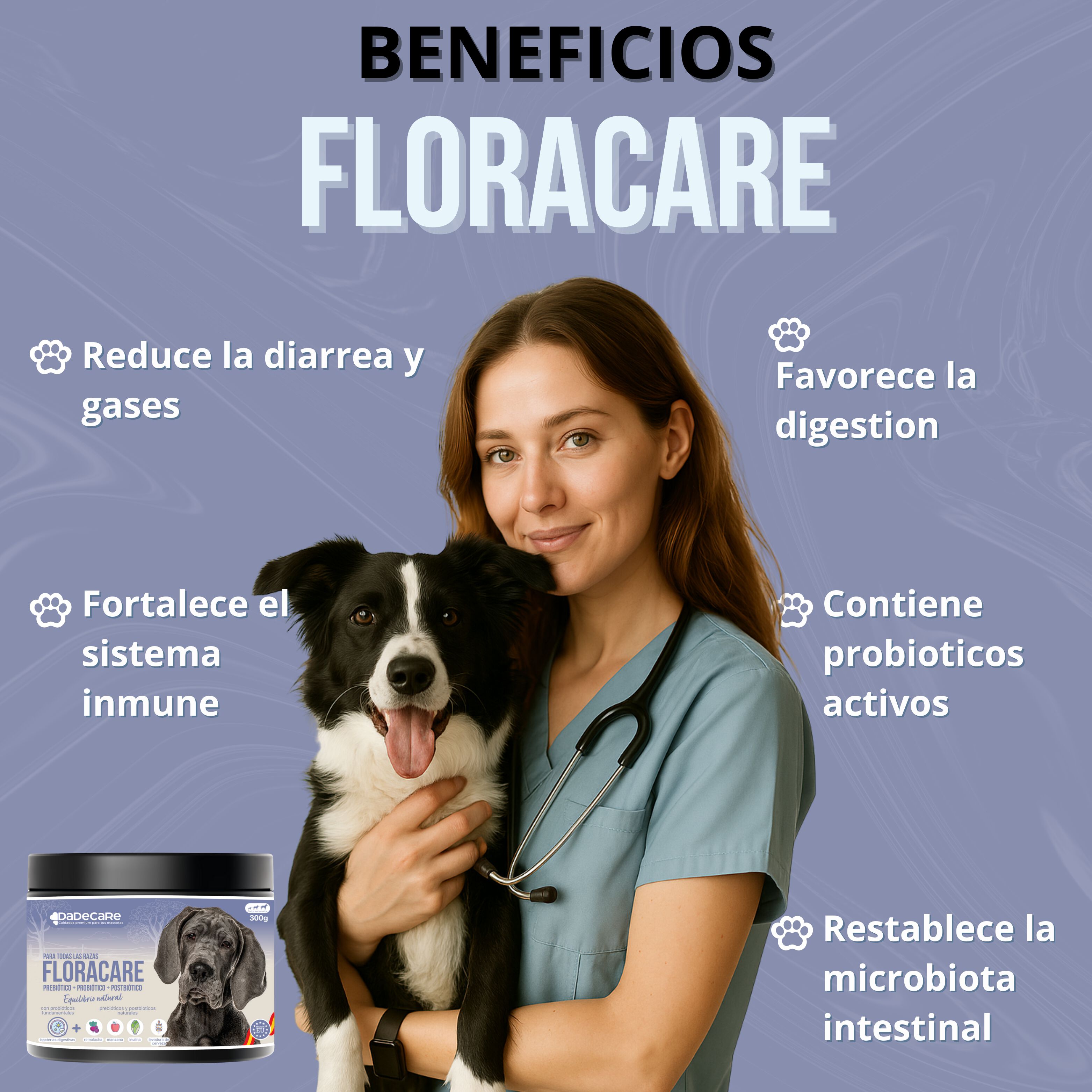 Floracare Probi&oacute;ticos para Perros en Polvo 300 g. Dadecare, , large Imagen numero 2