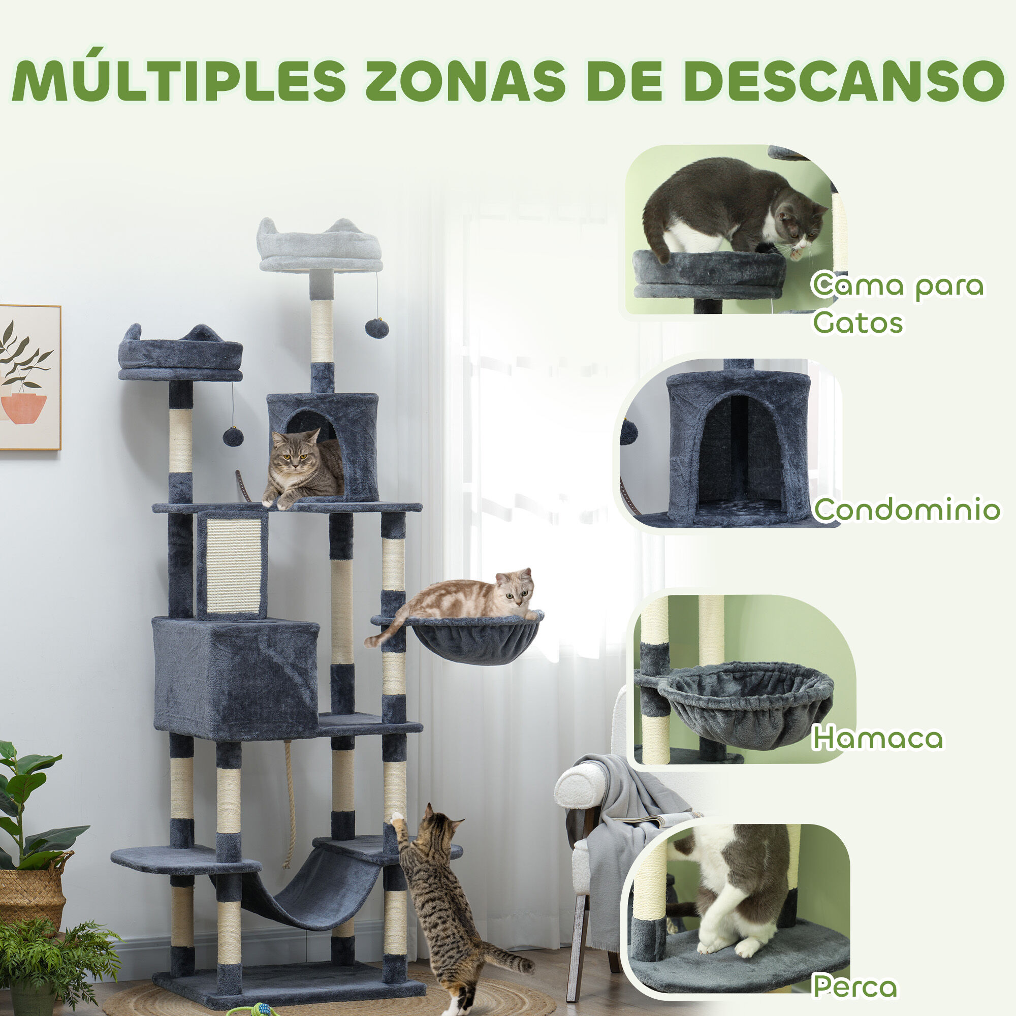 PawHut &Aacute;rbol para Gatos Gris Oscuro, , large Imagen numero 4