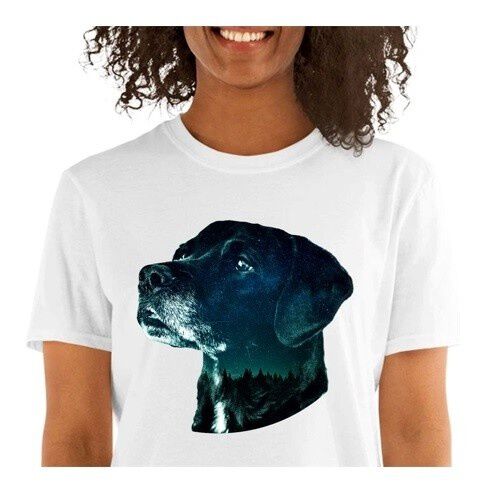 Mascochula camiseta mujer noche estrellada personalizada con tu mascota blanco thumbnail