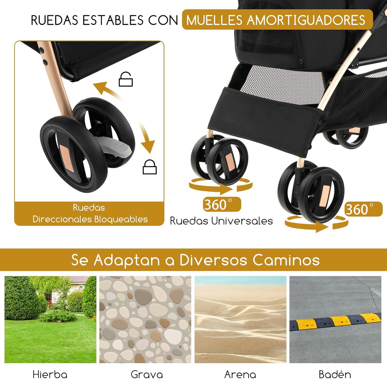 COSTWAY 3 en 1 Cochecito para Mascotas Plegable, Cochecito de Mascotas con Toldo Ajustable de 4 Niveles y Cesta de Almacenamiento, Carrito para Gatos con Porta Asiento de Coche Extra&iacute;ble (negro), , large Imagen numero 4