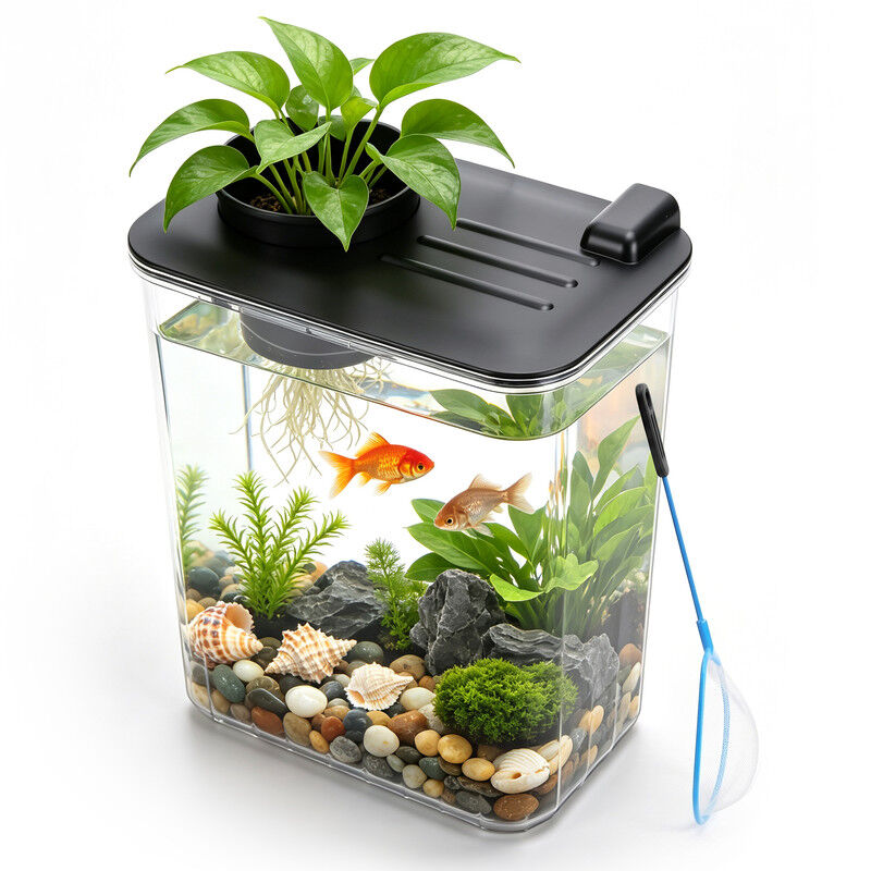 Nobleza Pecera Peque&ntilde;a de Pl&aacute;stico 4L para Betta y Decoraci&oacute;n, Acuario Transparente Resistente a Golpes con Drenaje de Un Toque, Acuario de Escritorio para Oficina y Hogar, , large Imagen numero 10