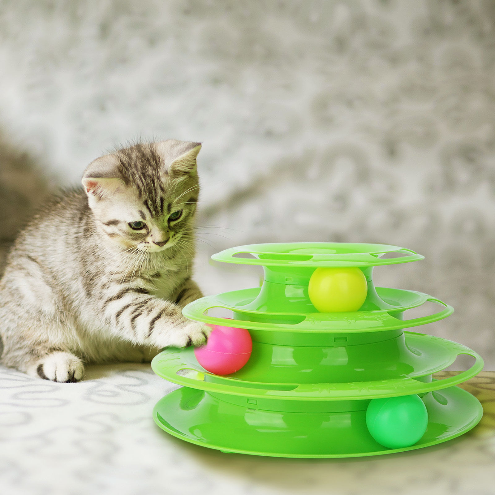 Nobleza - Juguete para Gatos, Juguetes Interactivo con Dise&ntilde;o de Torre con 3 Pelotas de 3 Niveles, Torre Interactiva Gato（25 x 12.5cm）, , large Imagen numero 3