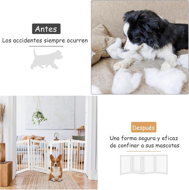 COSTWAY Barrera de Seguridad Plegable de Madera para Puerta y Escalera para Mascotas thumbnail