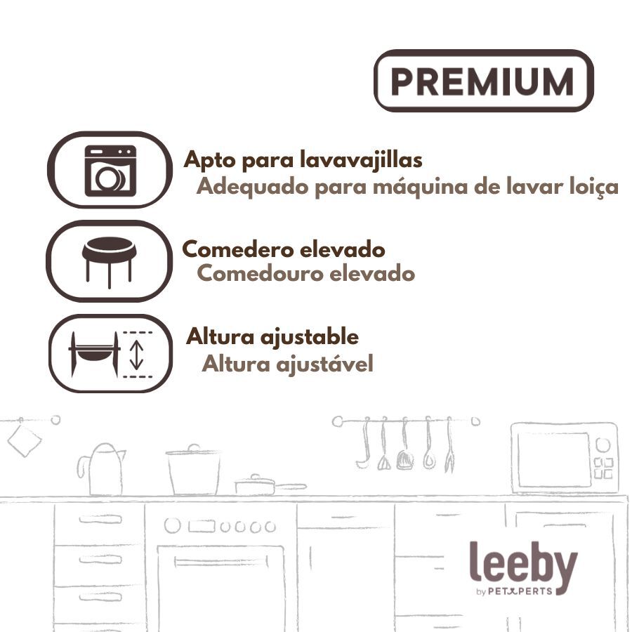 Leeby Comedero Elevado de Madera y Cer&aacute;mica para perros y gatos, , large Imagen numero 5