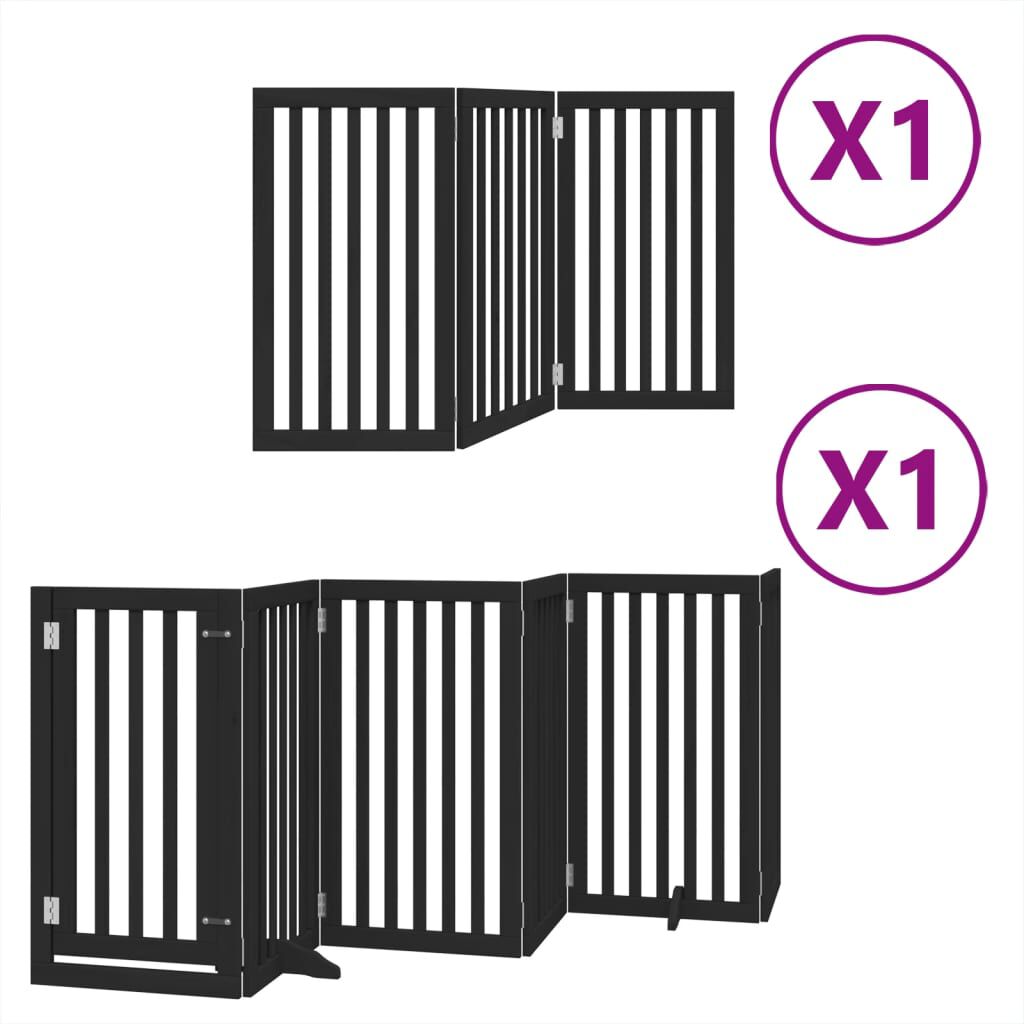 vidaXL Puerta para perros plegable 9 paneles madera &aacute;lamo negra 450 cm, , large Imagen numero 6