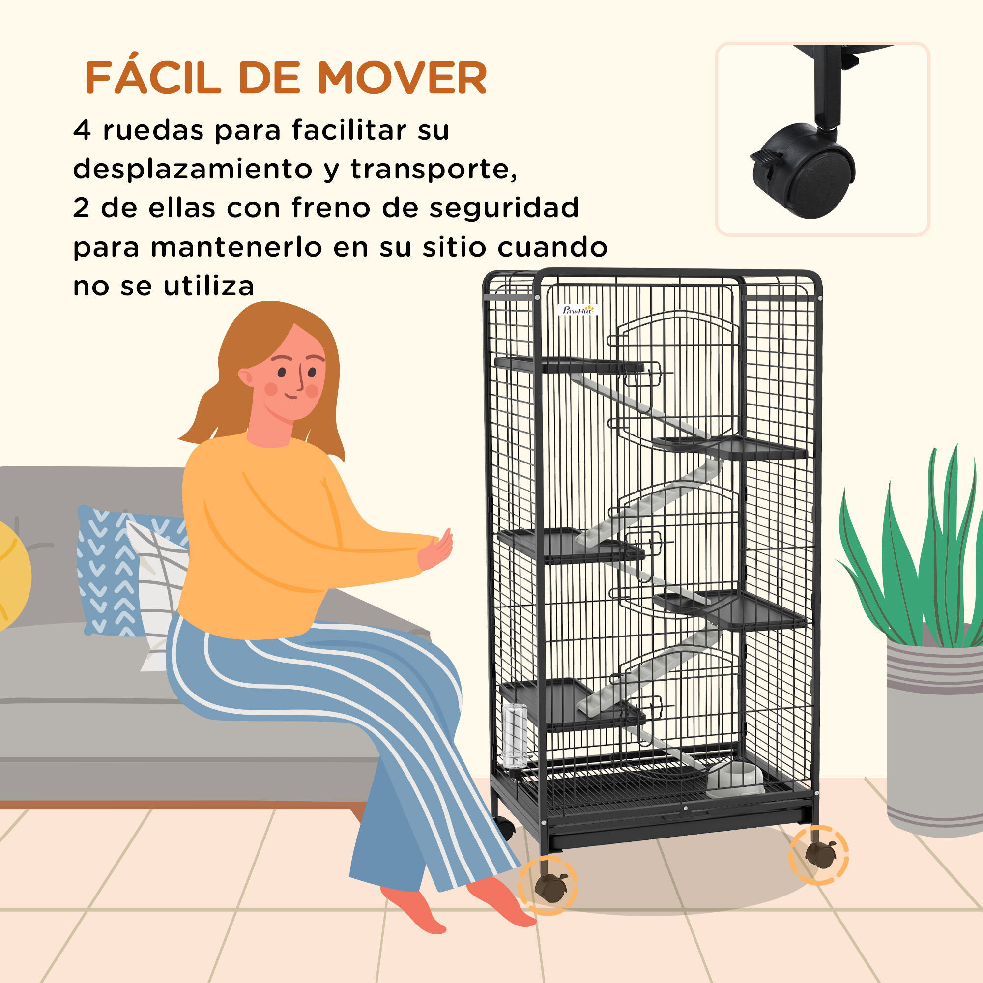 PawHut Jaula para Roedores con 2 Puertas 3 Plataformas Bandeja Extraíble Comedero y Bebedero para Conejos Cobayas Negro thumbnail