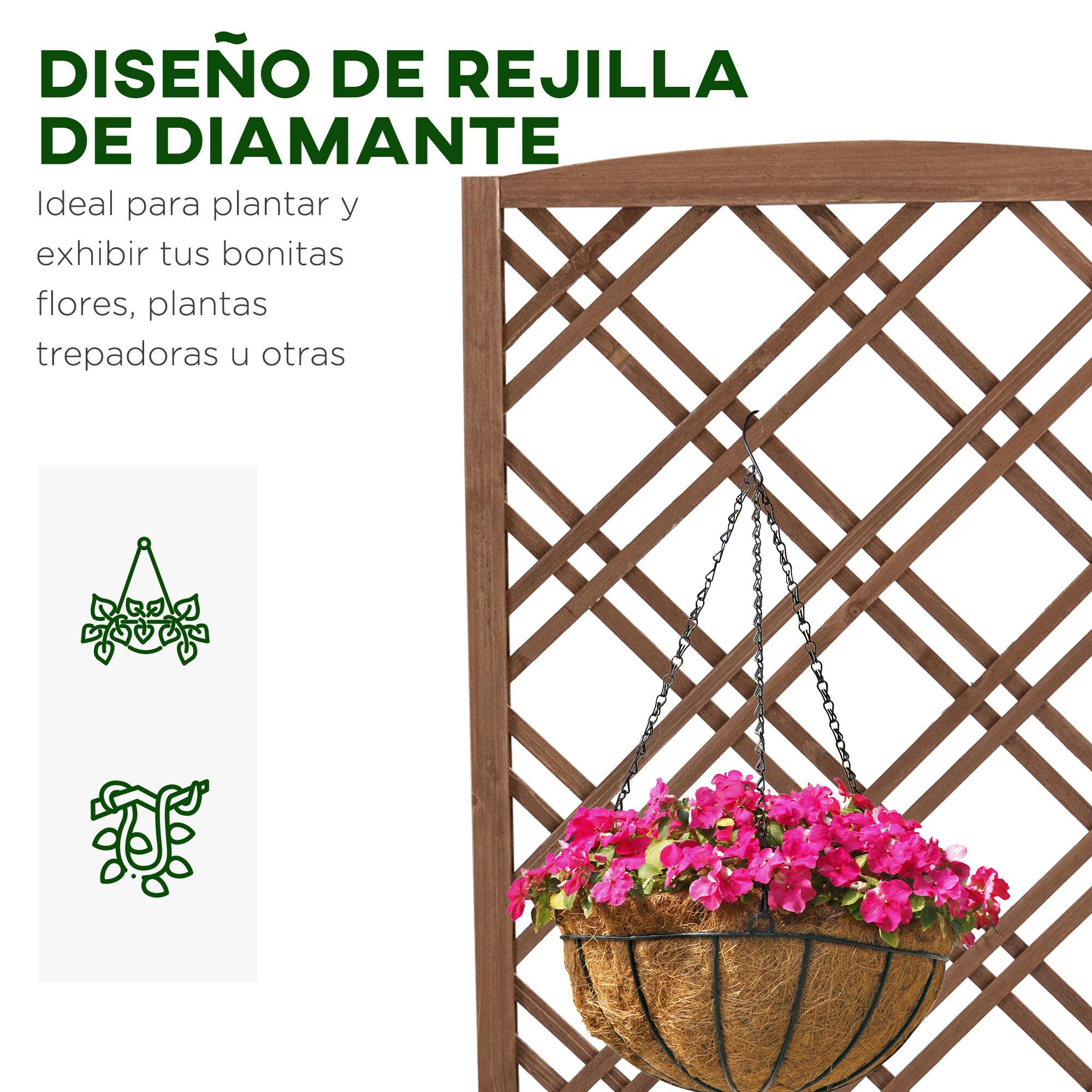 Outsunny Jardinera con Enrejado Jardinera con Celos&iacute;a de Madera Macetero con Soporte para Trepadora Cultivos Plantas en Terraza Jard&iacute;n Balc&oacute;n 60x30x122,5 cm Natural, , large Imagen numero 5