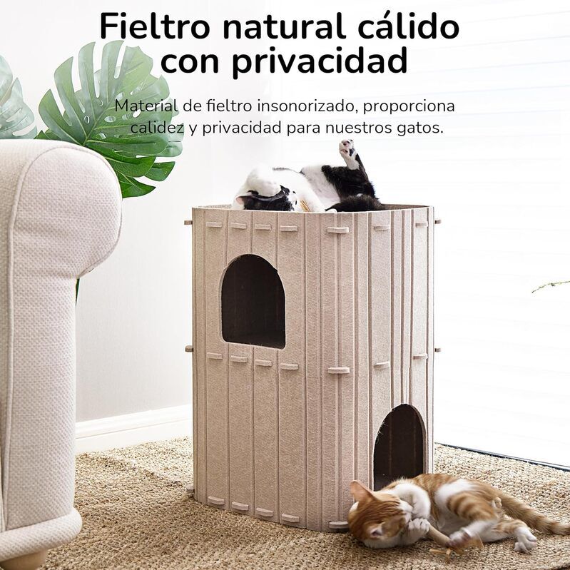 Fukumaru Cueva para Gatos de 2 Pisos en Color Beige | Casa Multinivel para Varios Gatos, de Lana Natural, Dise&ntilde;o Moderno, Estable, Plegable y F&aacute;cil de Limpiar, , large Imagen numero 4