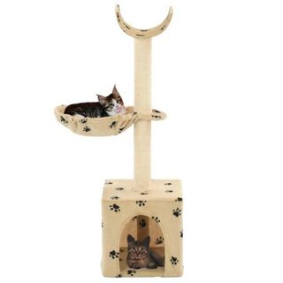 Rascador para gatos con poste de sisal color Beige huellas