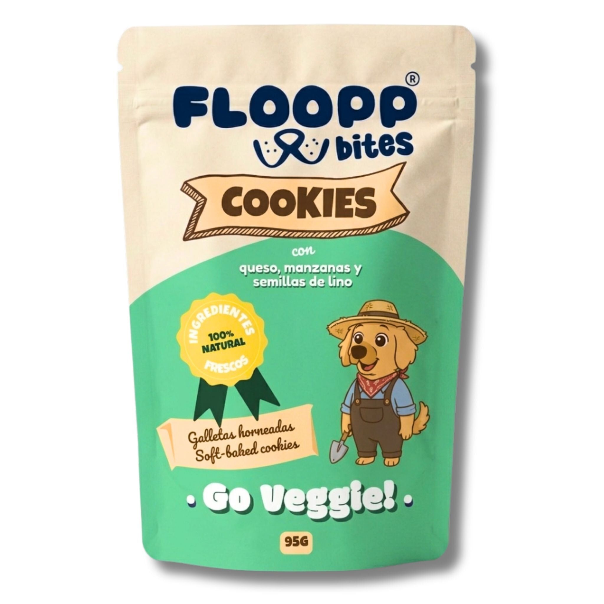 Floopp Bites Galletas Naturales Vegetarianas para Perros | Go Veggie! 95 g, , large Imagen numero 1