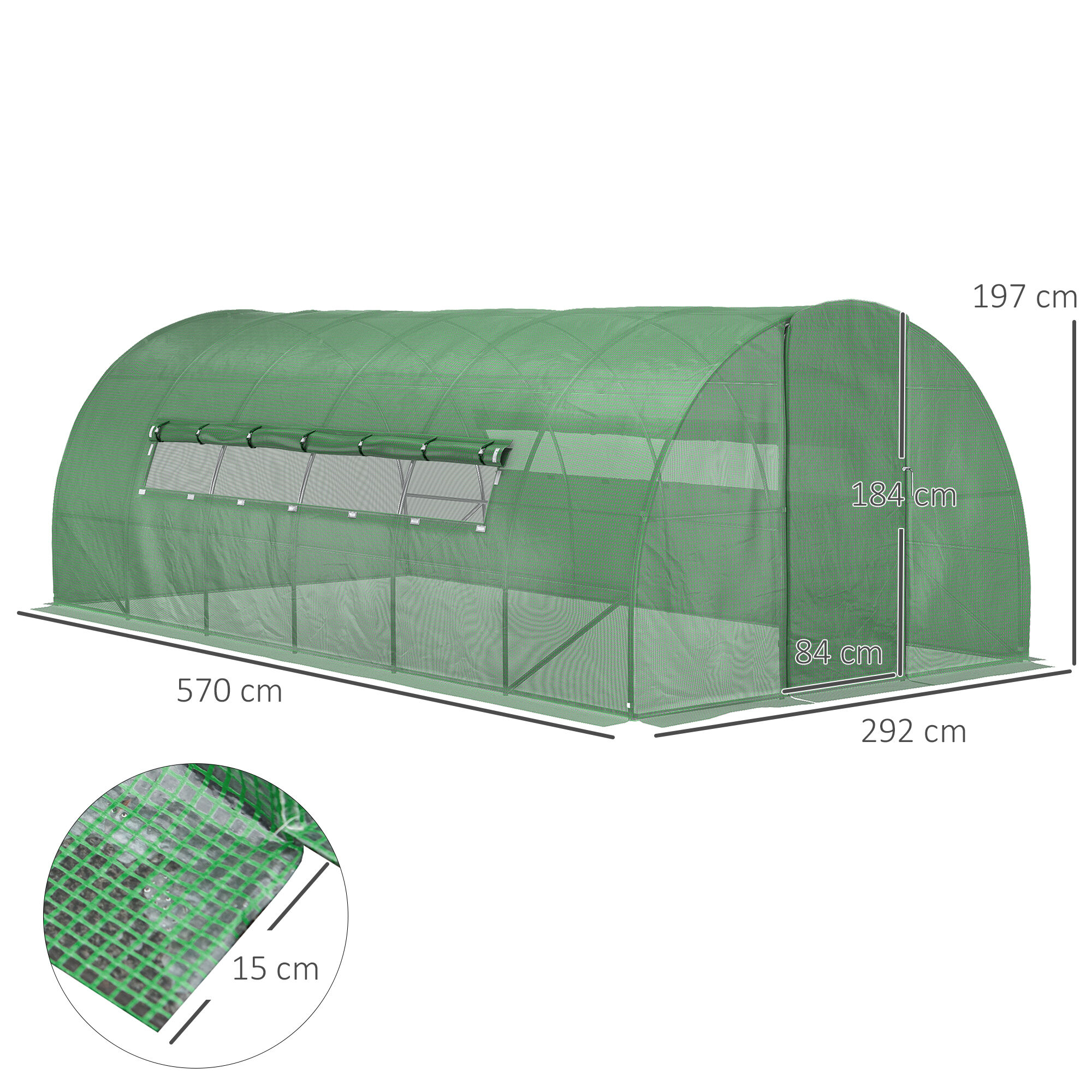 Outsunny Invernadero de T&uacute;nel 6x3x2 m con Puerta y Ventanas Invernadero de Jard&iacute;n Grande con Cubierta de PE y Metal Galvanizado para Cultivos Plantas Verduras Verde, , large Imagen numero 3