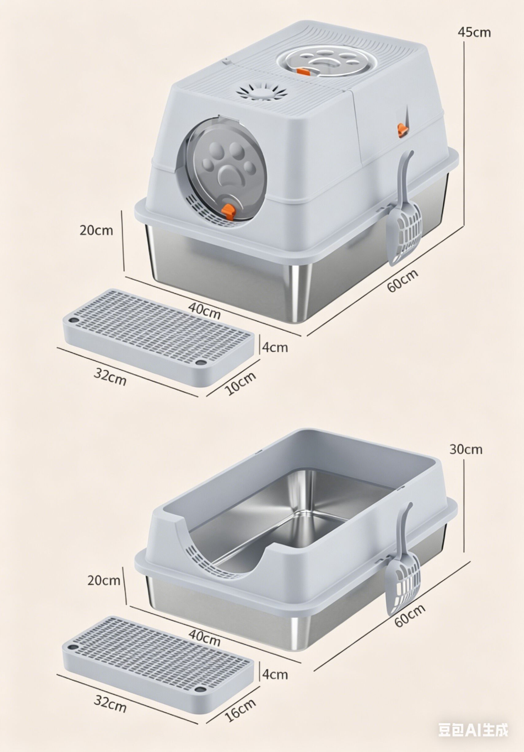 FreshPaw Bandeja Gato Acero Inoxidable XXL, Tapa Abatible, Antiodor + 2 Bolsas Fukumaru, , large Imagen numero 5