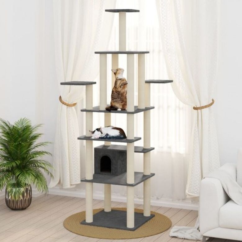 Vidaxl rascador árbol 7 pisos gris oscuro para gatos thumbnail