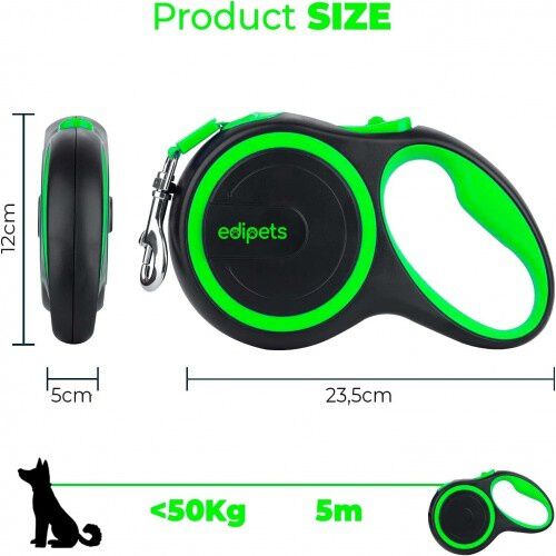 Edipets correa extensible ajustable con sistema de frenado verde y negro para perros, , large Imagen numero 4