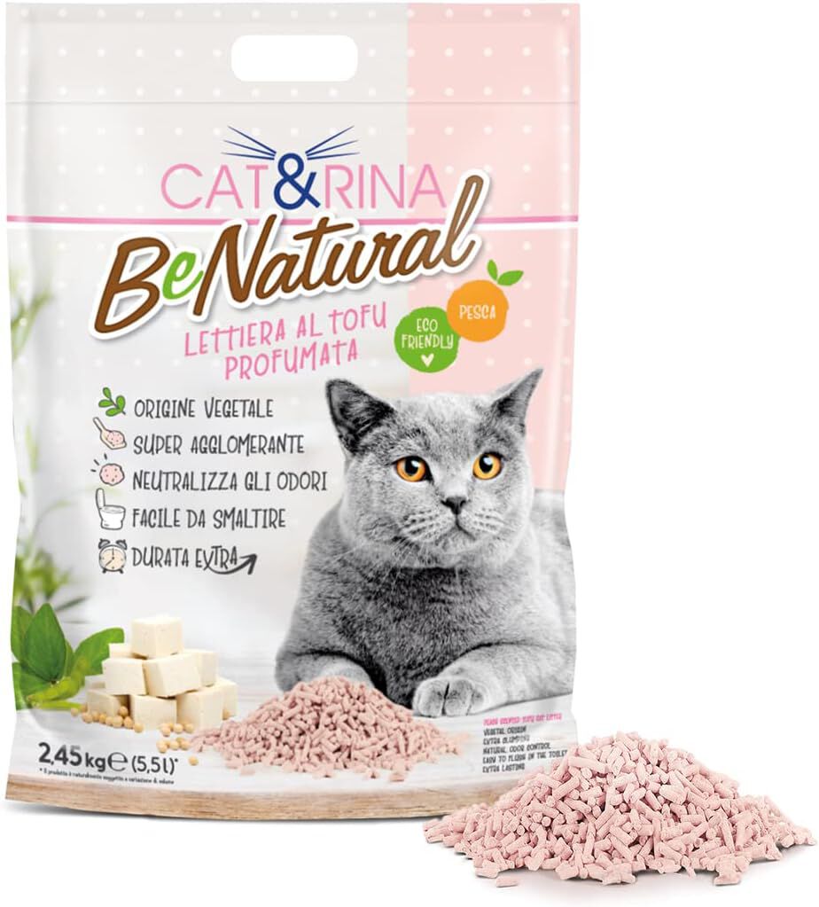 Cat&Rina BeNatural, Arena aglomerante de tofu de origen vegetal para gatos, hasta 30 d&iacute;as de uso, sabor Melocot&oacute;n, 5,5 l, , large Imagen numero 1