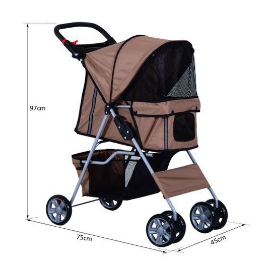 Cochecito plegable PawHut para mascotas color Café, , large image number null