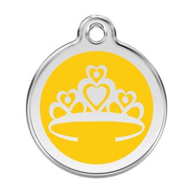 Red Dingo Placa identificativa Acero Inoxidable Esmalte Corona Amarillo para perros