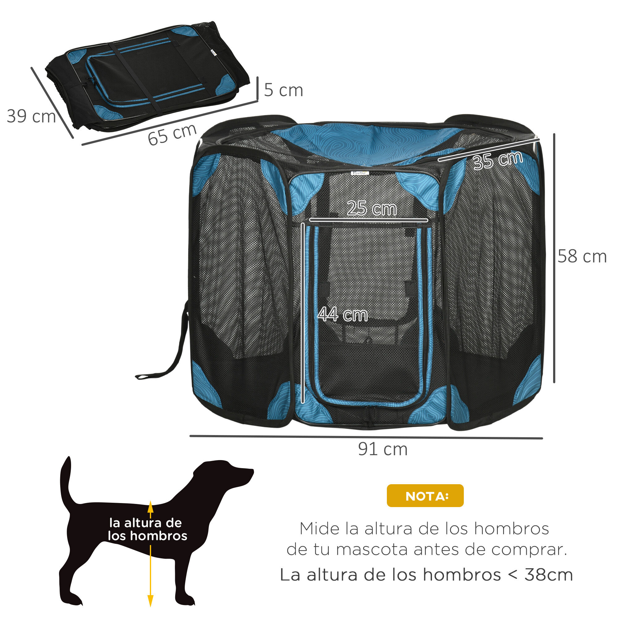 PawHut Parque Plegable para Perros y Gatos de 8 Paneles Parque de Juego para Mascotas con Bolsa de Transporte Recinto Port&aacute;til para Conejos Conejillos de Indias &Oslash;154x76 cm Azul, , large Imagen numero 8