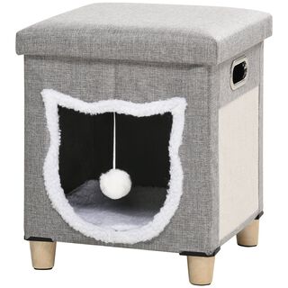 PawHut Cama Cueva de Gatos 2 en 1 Casa para Gatos Interior Gris.