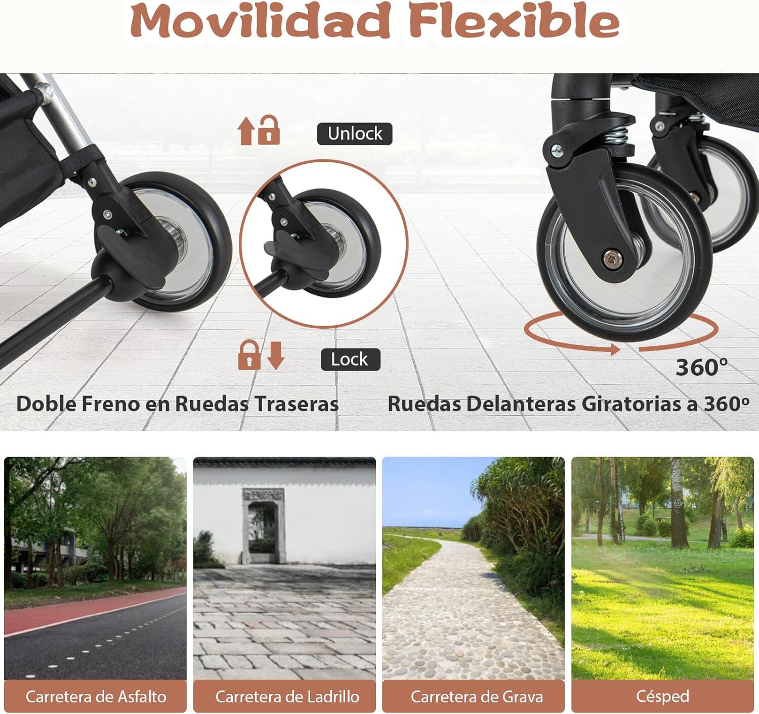 COSTWAY 3 en 1 Cochecito para Mascotas Plegable, Cochecito para Mascotas con Cubierta Desmontable, Cochecito para Perros y Gatos con Cesta de Almacenaje y Ruedas con Freno, 78 x 48 x 105 cm, , large Imagen numero 3