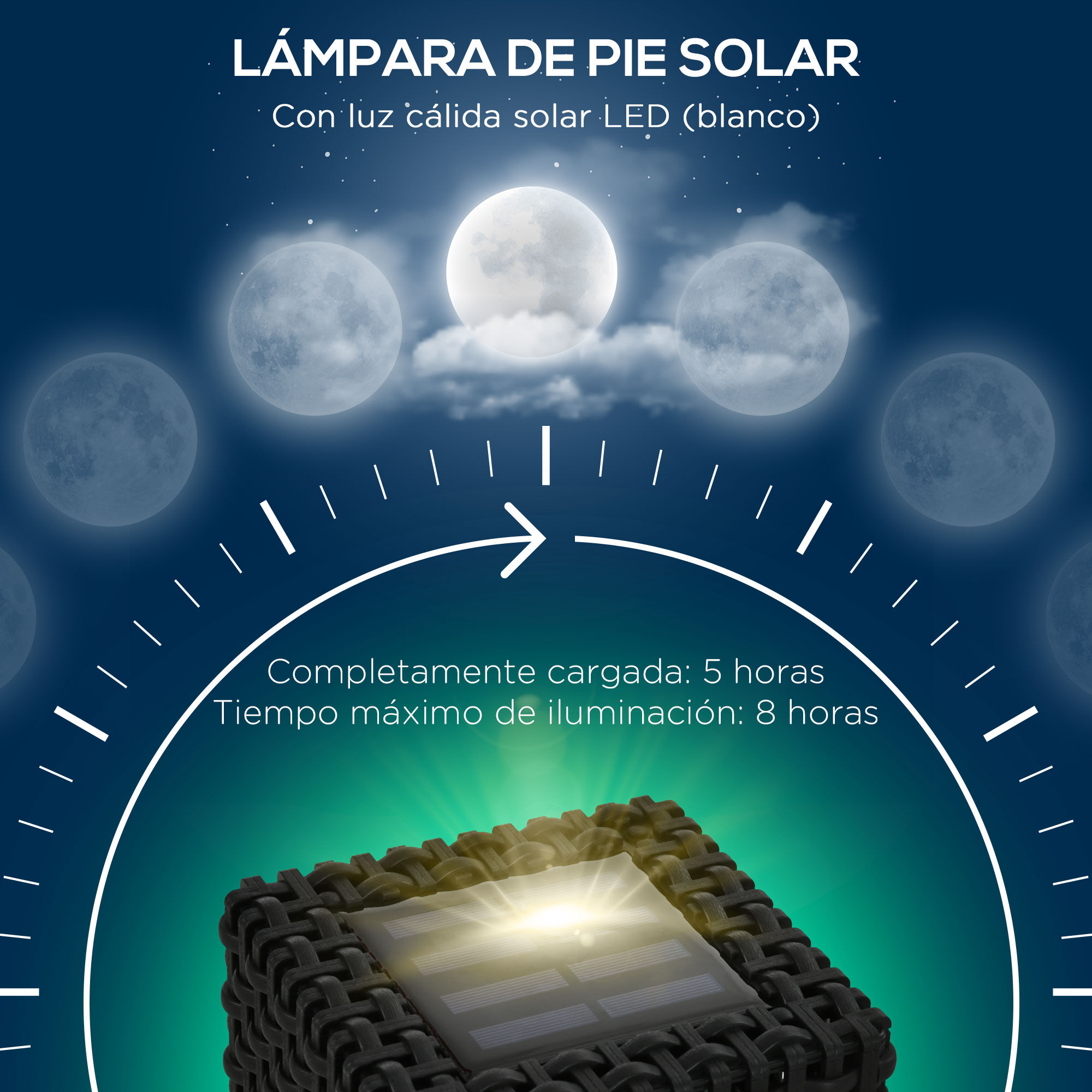 Outsunny L&aacute;mpara de Pie de Rat&aacute;n Sint&eacute;tico Linterna Solar con Luces LED Control Autom&aacute;tico para Decoraci&oacute;n en Interiores y Exteriores 15,5x15,5x47 cm Negro, , large Imagen numero 5