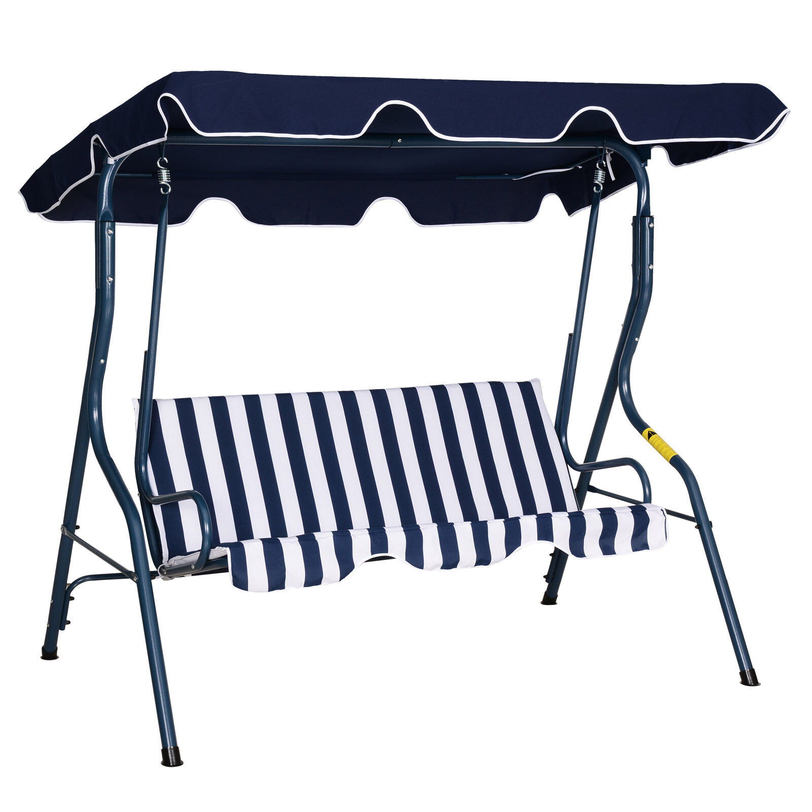 Outsunny Columpio Balanc&iacute;n de Jard&iacute;n Exterior 2-3 Plazas para Familias de Metal con Coj&iacute;n y Techo Ajustable para Balc&oacute;n Terraza Carga 200 kg 170x110x153 cm Raya Azul, , large Imagen numero 1