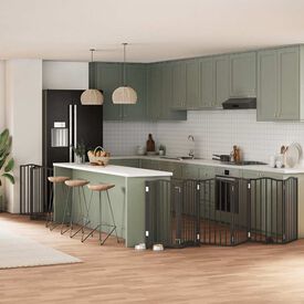 vidaXL Puerta para perros plegable 9 paneles madera &aacute;lamo negra 450 cm