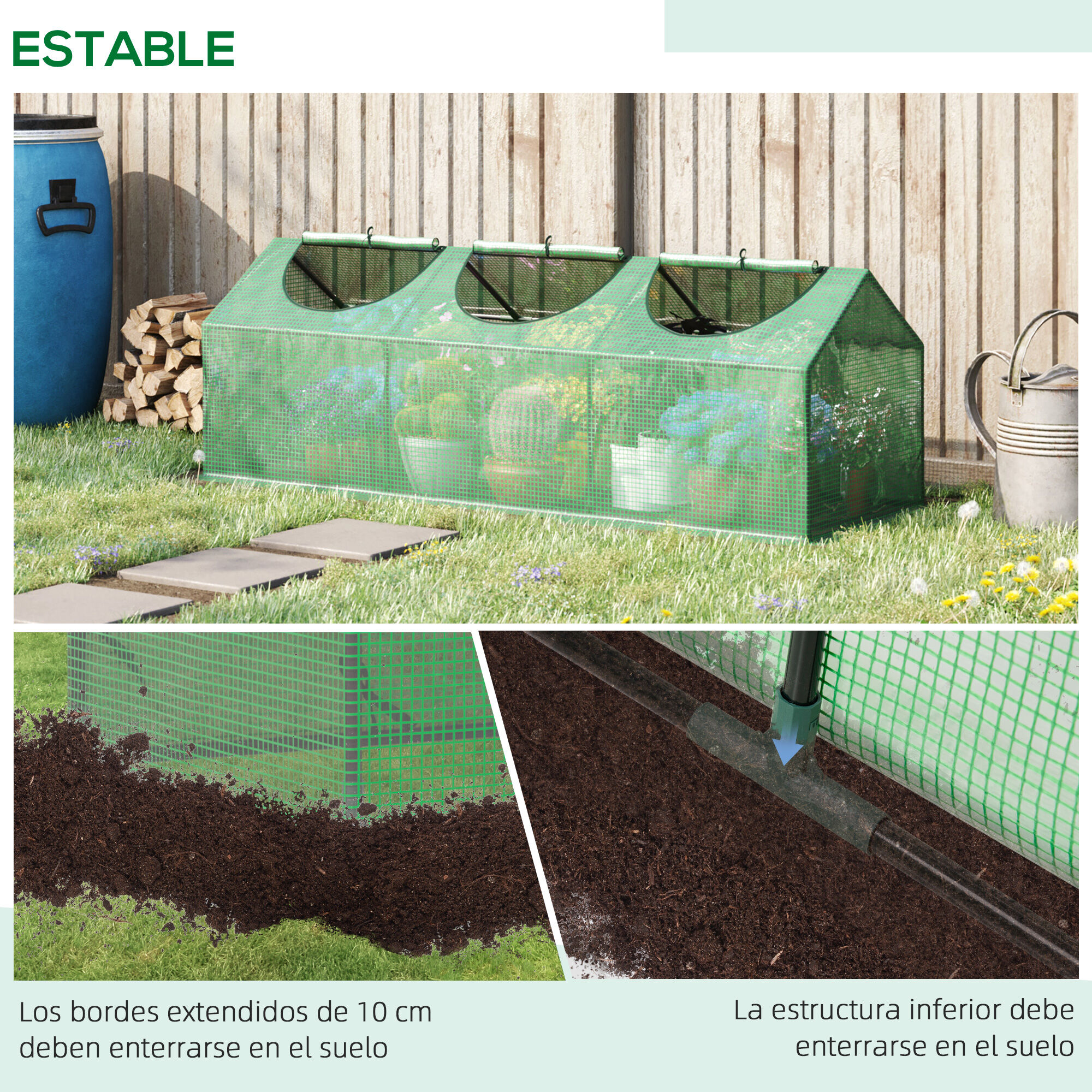 Outsunny Invernadero de Terraza 180x60x60 cm Caseta de Jard&iacute;n Acero con 3 Ventanas Enrollables Vivero Casero para Cultivo de Plantas Verduras Flores Verde, , large Imagen numero 5