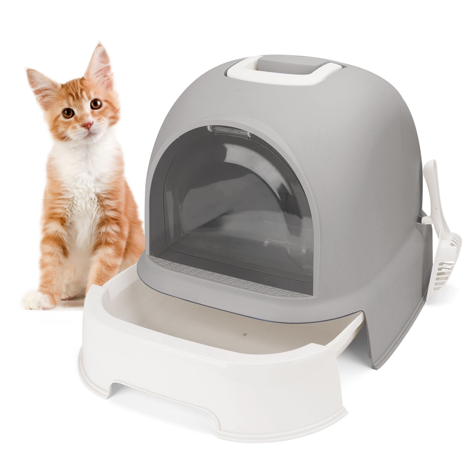 Nobleza - Cajas de Arena para Gatos, Arenero Gatos Cubierto con Cajon, Arenero para Gatos Grande Cerrado, Caja de Arena Cagadero Gato sin Olores con Pala, L52*W42*H38.5CM, Gris, , large Imagen numero 1