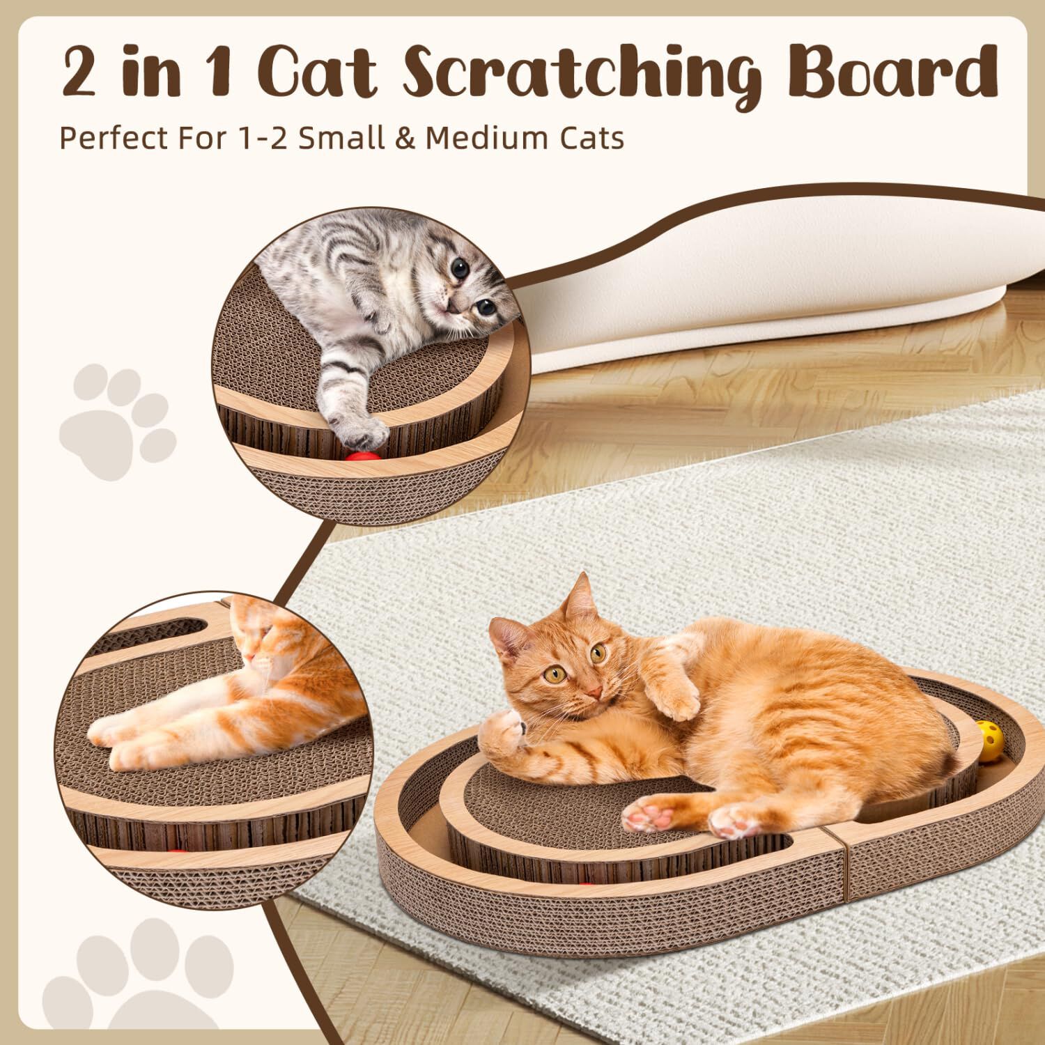 Nobleza Rascador para Gatos 2 en 1 con Juguete de Bola + Hierba Gatera - Rascador Grande 60x40x5cm para Gatos de Interior, , large Imagen numero 3