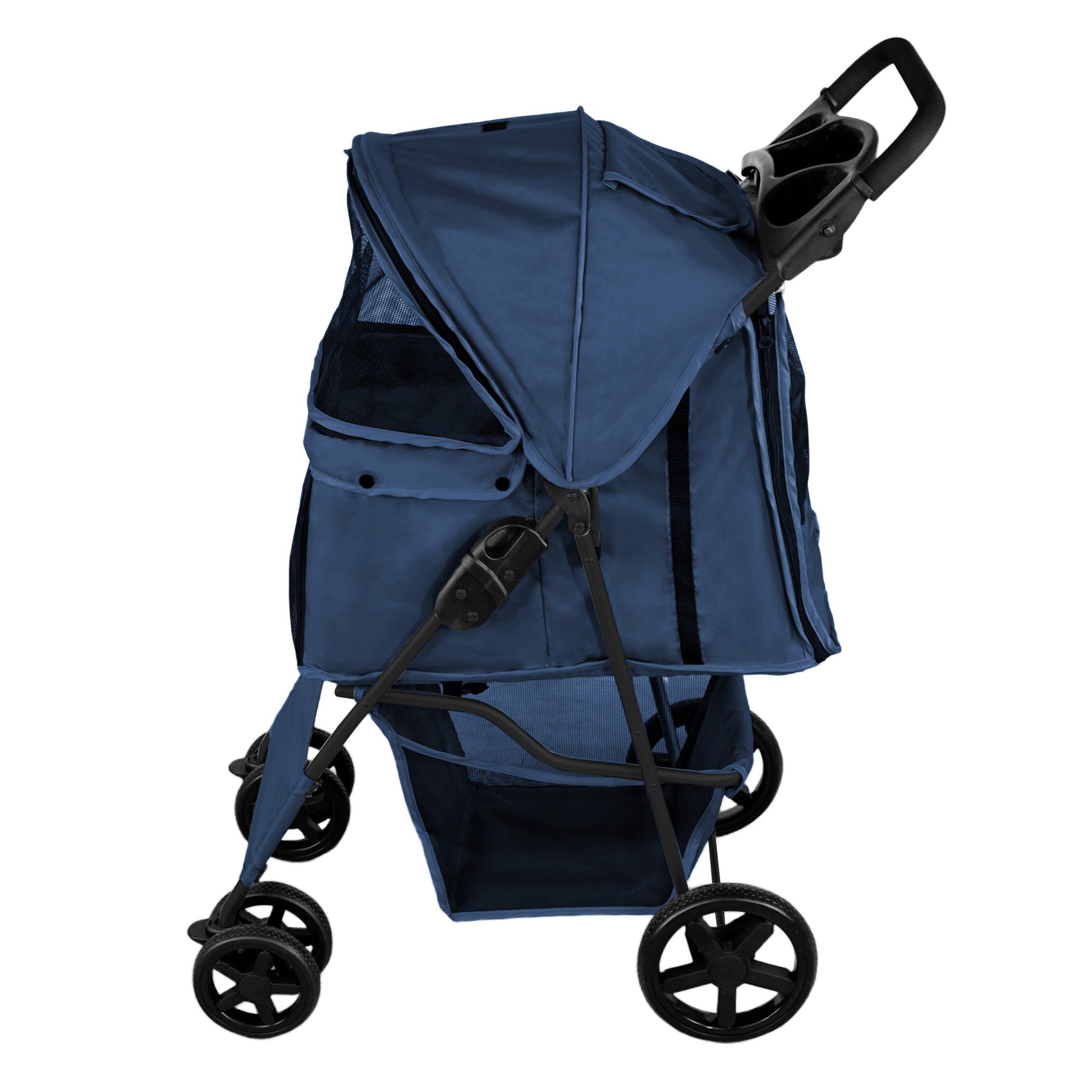 Cochecito Azul Plegable para Mascotas con Cubierta lluvia Carrito Perros Gatos, , large Imagen numero 2