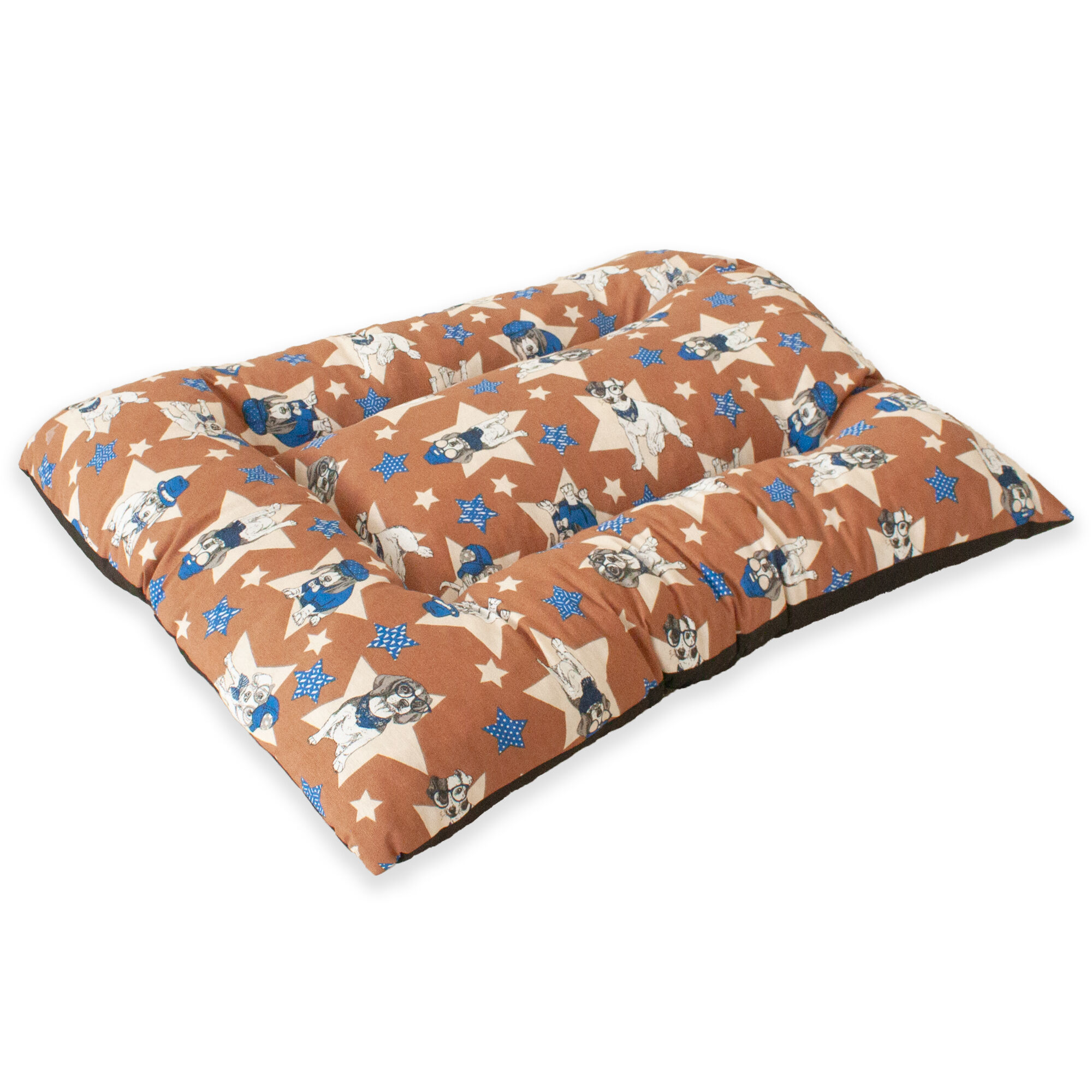 Coj&iacute;n para Mascota Grande Acolchado Relleno. Color Marr&oacute;n con Perritos y Estrellas Azules. 85x70x10 cm, , large Imagen numero 1