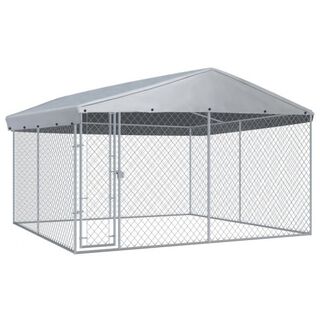 vidaXL Perrera con toldo protector Plateado para mascotas