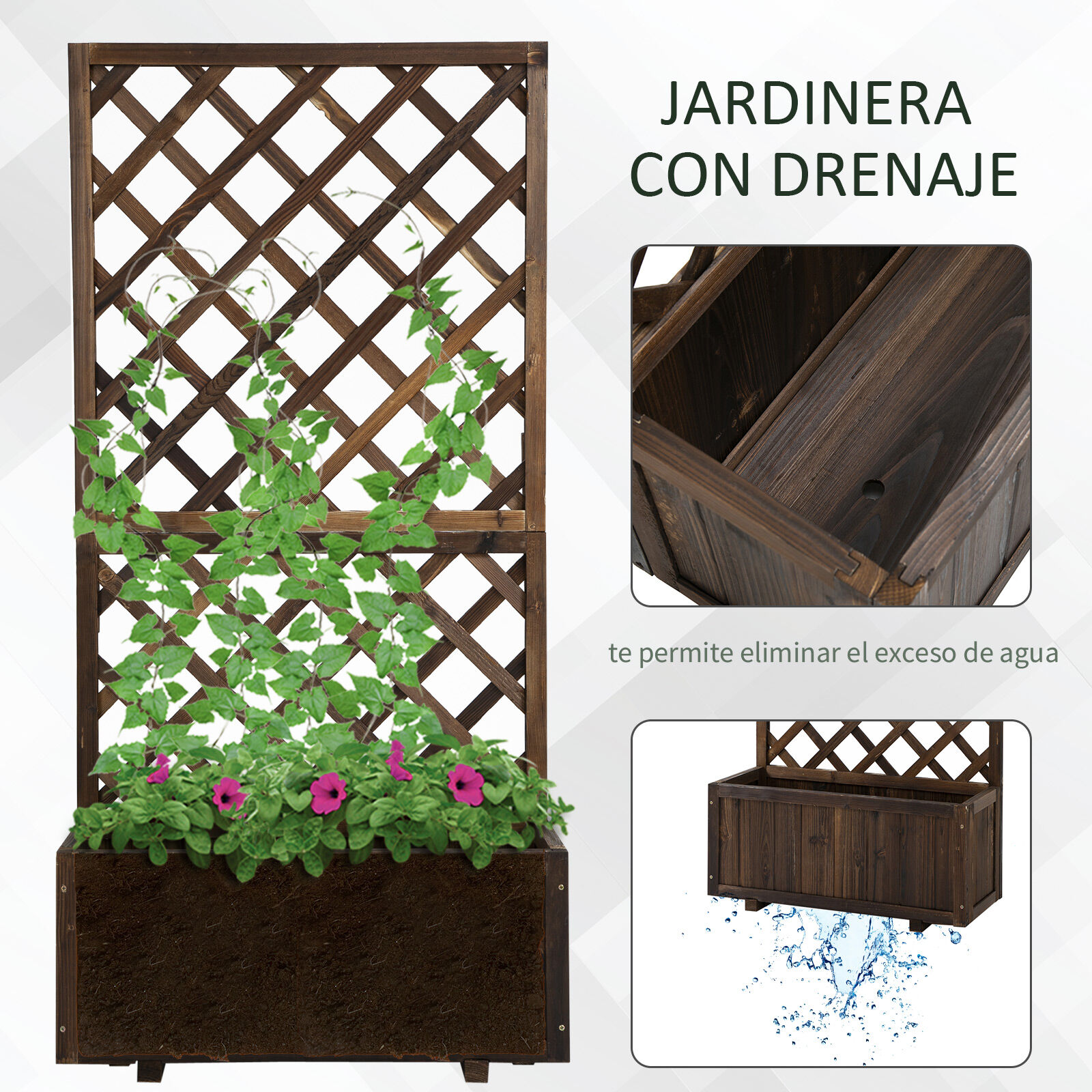 Outsunny Jardinera con Enrejado Carbonizado, , large Imagen numero 5