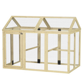 PawHut Gallinero para Exterior, 140x88,5x106 cm, Gallinero de Madera para 1-3 Gallinas con 3 Perchas y 2 Puertas con Cierre, para Gallinas, Conejos, Patos, Madera Natural