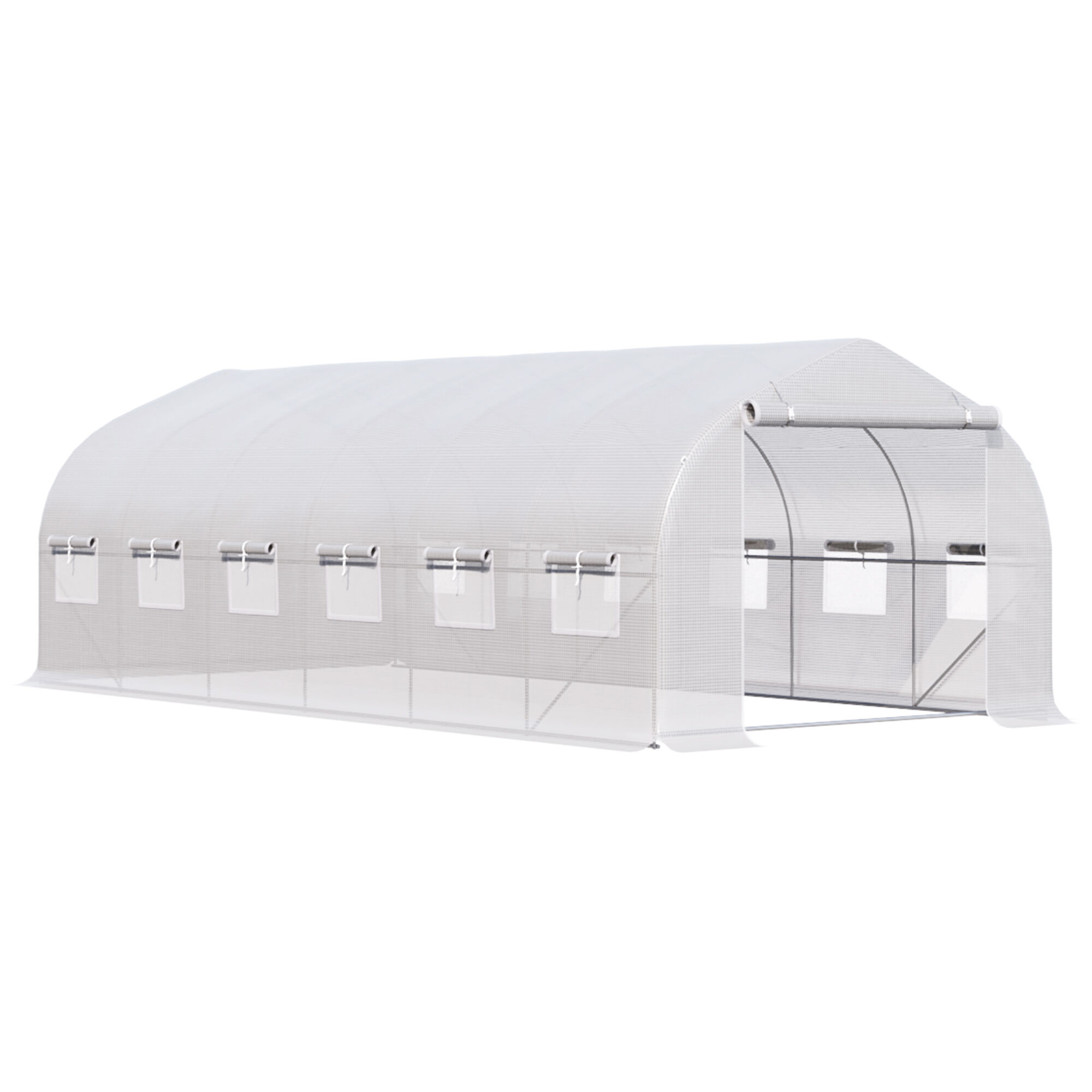 Outsunny Invernadero de T&uacute;nel 6x3x2 m Invernadero de Jard&iacute;n con Puerta y 12 Ventanas Enrollables de Polietileno y Acero Galvanizado Huerto para Cultivos Plantas Flores Blanco, , large Imagen numero 1
