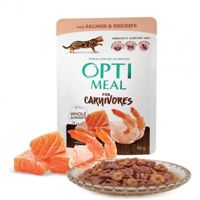 Optimeal sin cereales pienso húmedo para gatos Salmón y Gambas, , large image number null