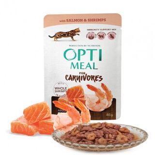 Optimeal sin cereales pienso húmedo para gatos Salmón y Gambas