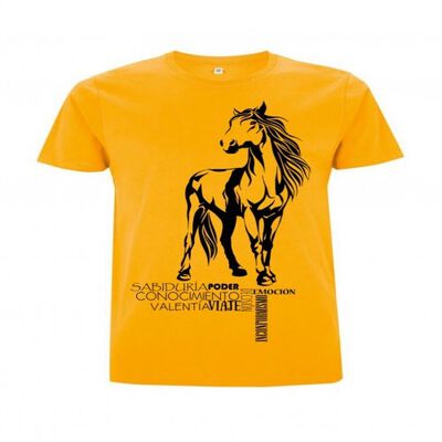 Animal totem camiseta manga corta algodón caballo amarillo para hombres