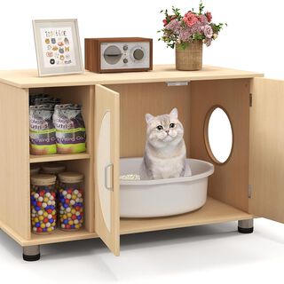 COSTWAY Caja de Arena para Gatos con Puertas Rascadoras de Sisal