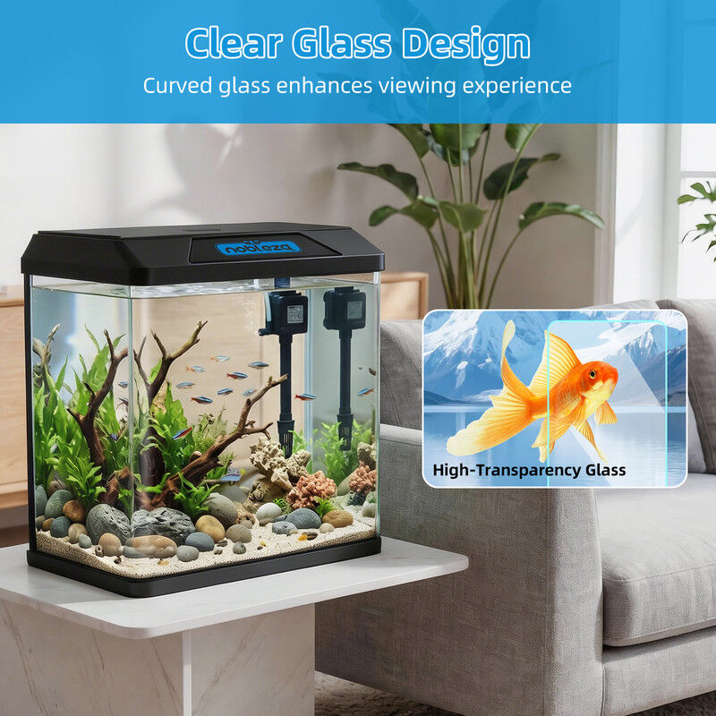 Nobleza - Acuario de Cristal 30L con Iluminaci&oacute;n LED y Sistema de Filtro, Pecera con Cubierta y Accesorios para Peces de Agua Dulce y Salada, Dise&ntilde;o Curvo Moderno, , large Imagen numero 5