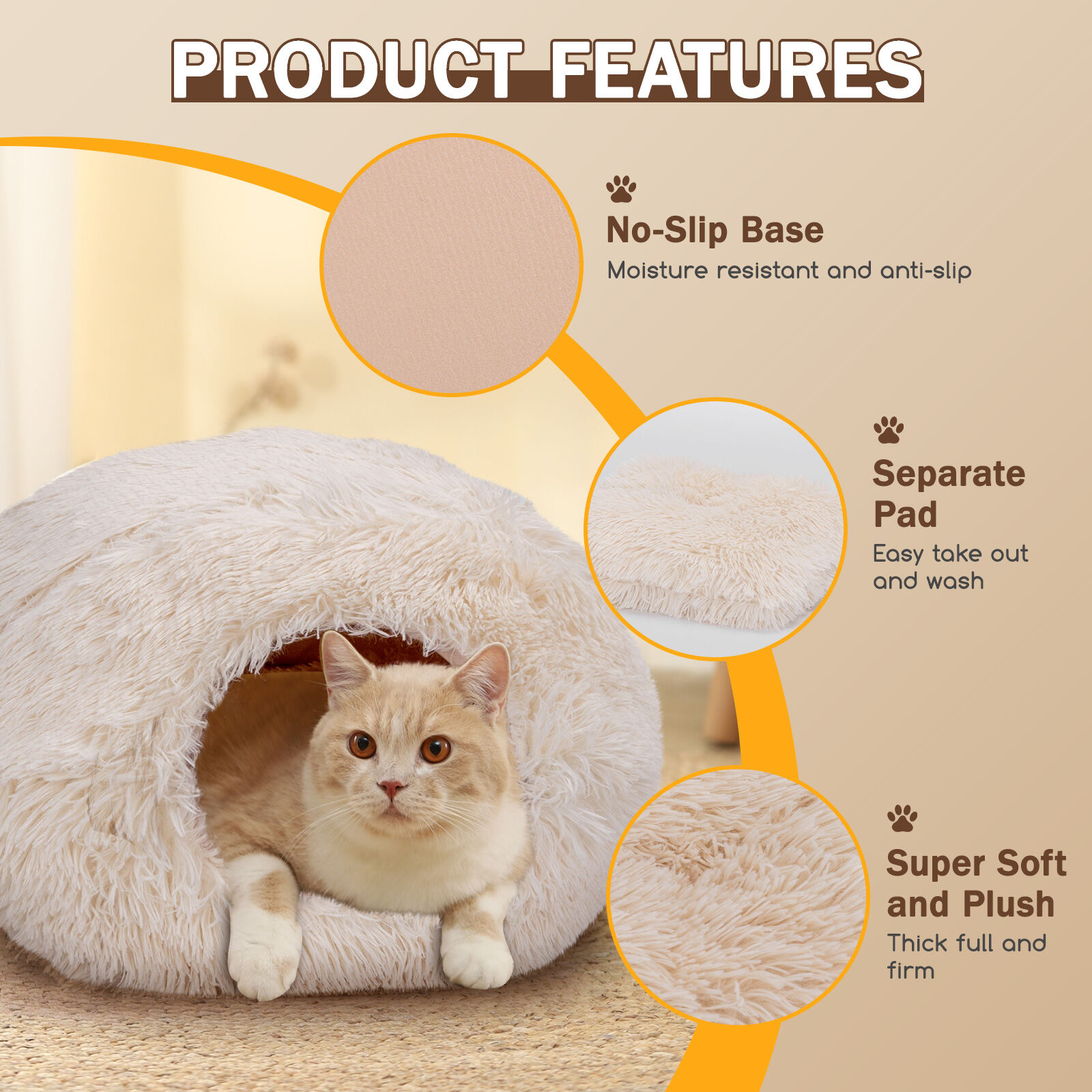 Nobleza - Camas para Gatos,  Carpa para Gatos de con Protecci&oacute;n contra el Fr&iacute;o con Coj&iacute;n Desenfundable y Extra&iacute;ble, Cama para Gatos Semiabierta para Mascotas peque&ntilde;as y Medianas, 47&times;46&times;36cm, , large Imagen numero 3
