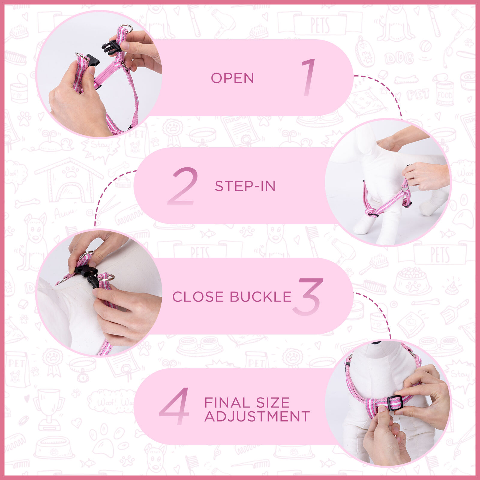 Nobleza - Arn&eacute;s Perro Peque&ntilde;os Arn&eacute;s Antitirones Reflectante C&oacute;modo, Ajustable Muchos Colores & Tama&ntilde;os, para Perros Peque&ntilde;o, Mediano y Grande, Ligero, Resistente, c&oacute;modo y Seguro,Rosa M, , large Imagen numero 5