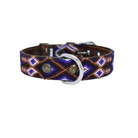 Loyal Collar de Piel Artesanal Azul y Naranja para perros 