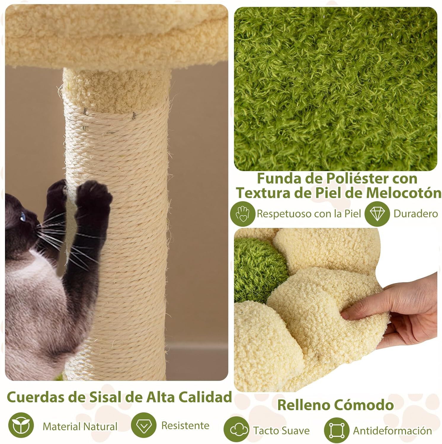 COSTWAY Árbol para Gatos de Bosque, Torre Multinivel con Condo Tronco, Plataforma Floral Acolchada, Rascador de Sisal y Juguetes, Centro de Actividades para Gatitos y Adultos, Verde + Marrón thumbnail