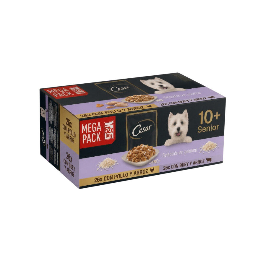 52 sobres x 100 g Cesar Carnes Mixtas Gelatina en Bolsita para Perros Senior - Multipack, , large Imagen numero 1