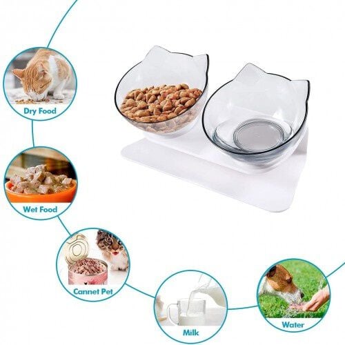 Edipets comedero doble inclinado y elevado transparente para gato thumbnail